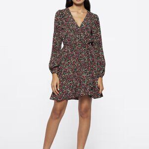 Nine Britton L Black & Red Floral Kari Wrap Dress